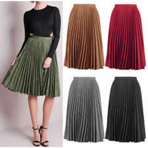 Oasis Black Faux Suede Pleated Midi Skirt US 10 Medium M - Picture 7 of 13